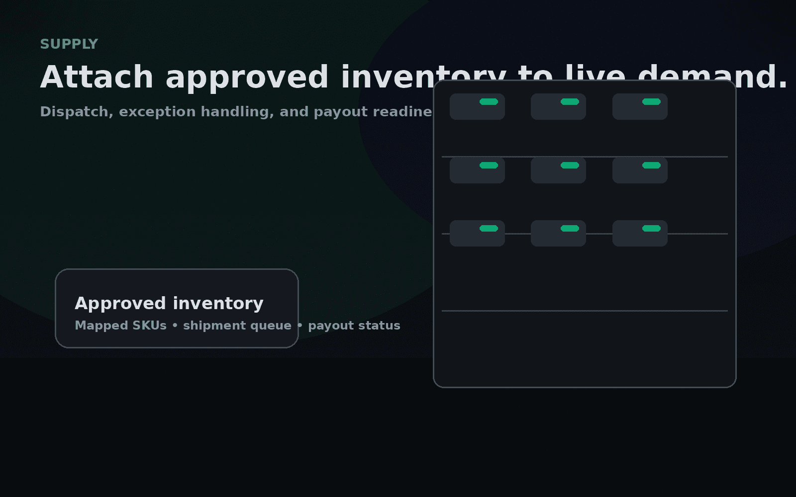 Partner-backed supply scene showing approved inventory and mapped stock